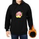 Black hoodie featuring Kirby eating ramen on a yellow star