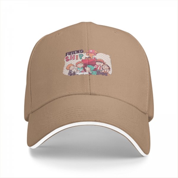 Black Baseball Cap with Friendship Themed Cartoon Print