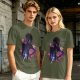 Olive t-shirt with neon star wars style female silhouette print