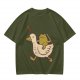Olive T-Shirt Featuring Frog Riding Duck Holding Knife
