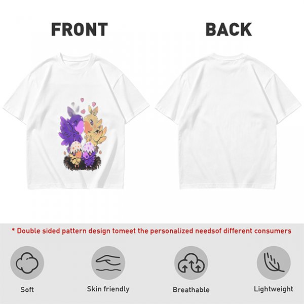 Olive T-Shirt With Cute Fantasy Bird Family Print