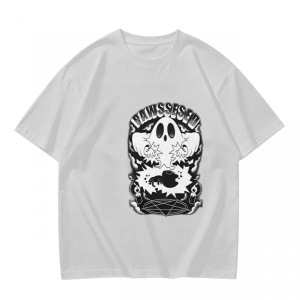Olive T-shirt with Ghost and Occult Graphic Print