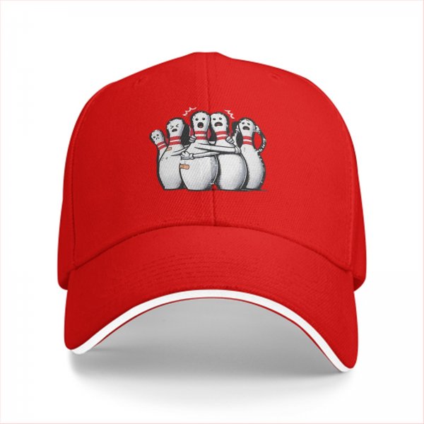 Black Baseball Cap With Scared Bowling Pins Graphic