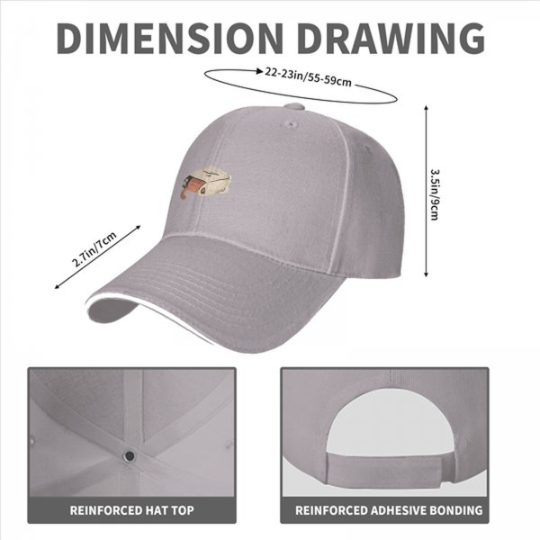 Black baseball cap with a cat peeking out of a blanket graphic