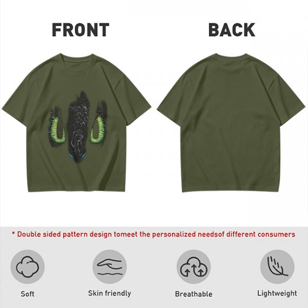 Olive Green T-Shirt With Dark Monster Face Graphic Print