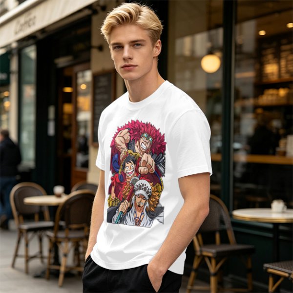 One Piece Straw Hat Luffy, Kid and Law Graphic Print T-Shirt