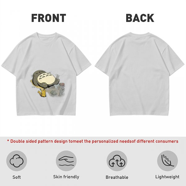 Olive T-shirt with Sleeping Totoro and Crossover Anime Characters Print