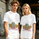 Olive green Christmas beer graphic t-shirt with 'FOR A BEER!' text