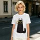 Olive Green T-Shirt With Surprised Black Cat Graphic Print