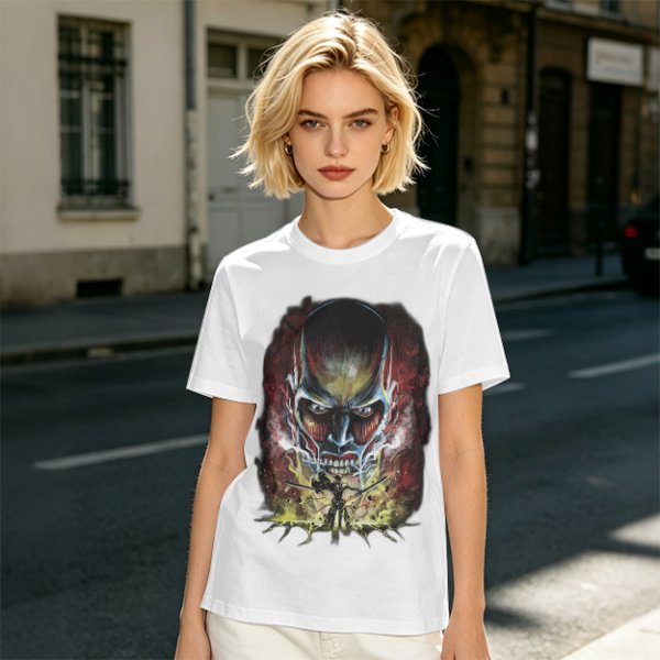 Olive T-shirt with Attack on Titan Colossal Titan Graphic Print