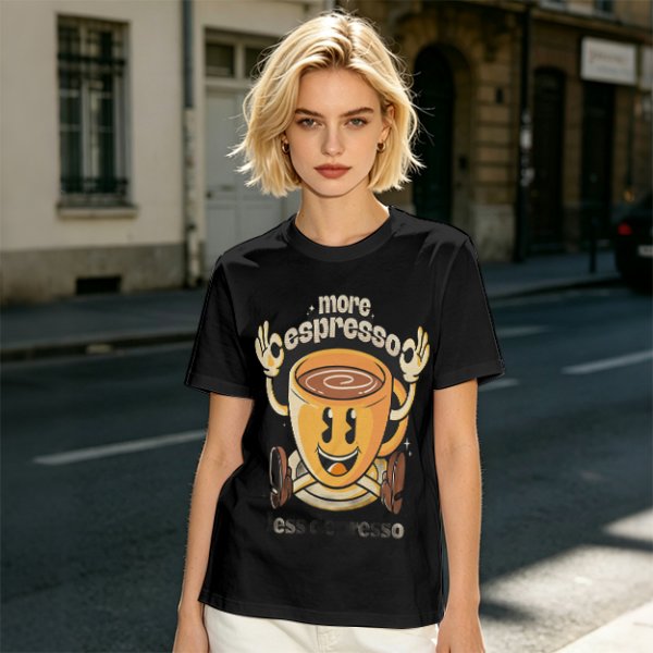 Oversized Olive T-Shirt with Retro Espresso Coffee Mascot Graphic