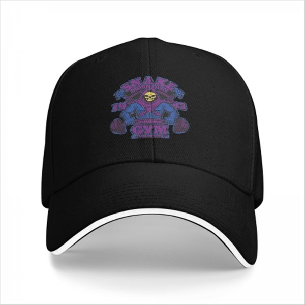 Black baseball cap with Skeletor Snake Mountain Gym graphic