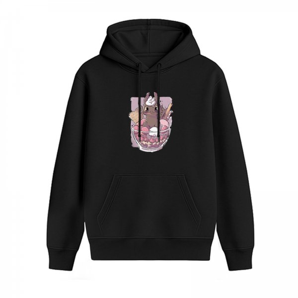 Black Hoodie With Cute Dragon In Dessert Bowl Graphic