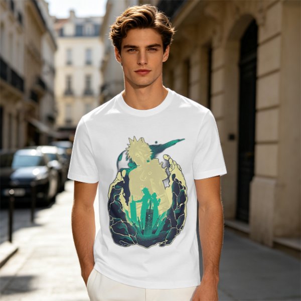 Anime Silhouette Graphic Olive Green Short Sleeve T-Shirt