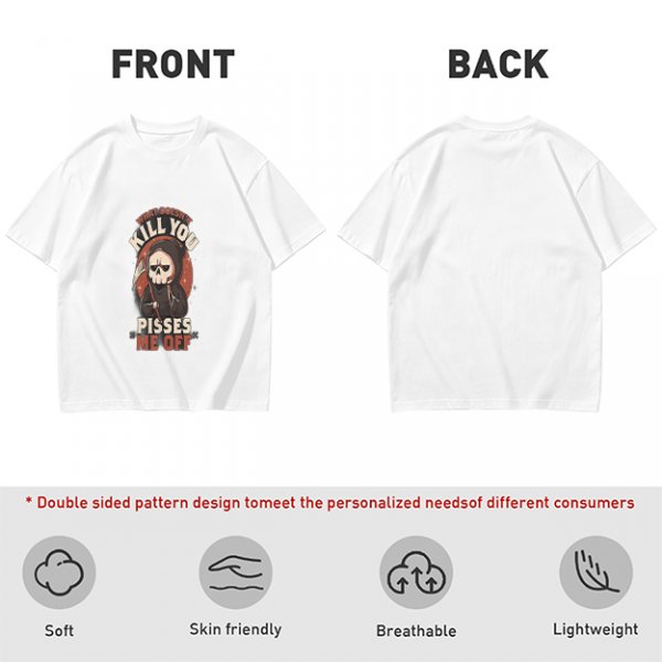 Olive t-shirt with grim reaper graphic and provocative text