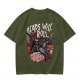 Olive graphic t-shirt featuring Headless Horseman 'Heads Will Roll World Tour' print