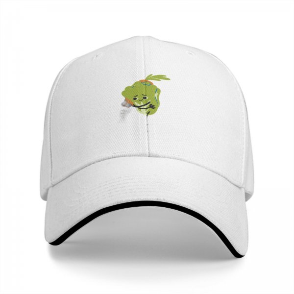 Black baseball cap with cute sad vegetable graphic print