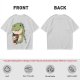 Olive T-shirt with Cute Dinosaur Holding Coffee Print