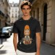 Olive T-shirt with cartoon muscular character meditating surrounded by candles
