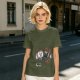 Olive T-Shirt with Retro Cartoon Coffee Cup Characters Graphic