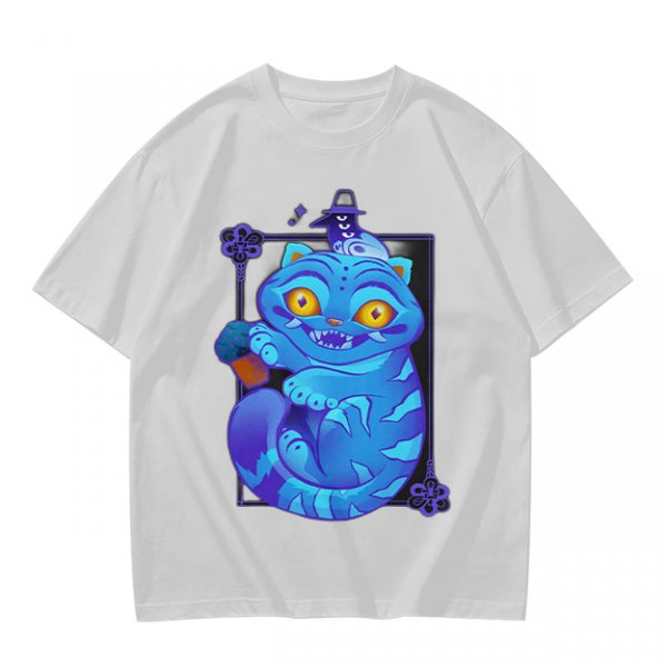 Olive T-Shirt With Cheshire Cat And Crow Graphic Print
