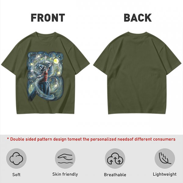 Olive T-Shirt With Sorcerer Mickey Starry Night Artwork
