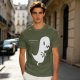 Olive T-Shirt With Cute Running Ghost Dinosaur Graphic Print