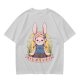 Olive T-shirt with Cute Rabbit Character and Japanese Text Print