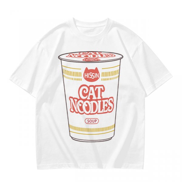 Olive T-shirt with Cat Noodles Cup Print