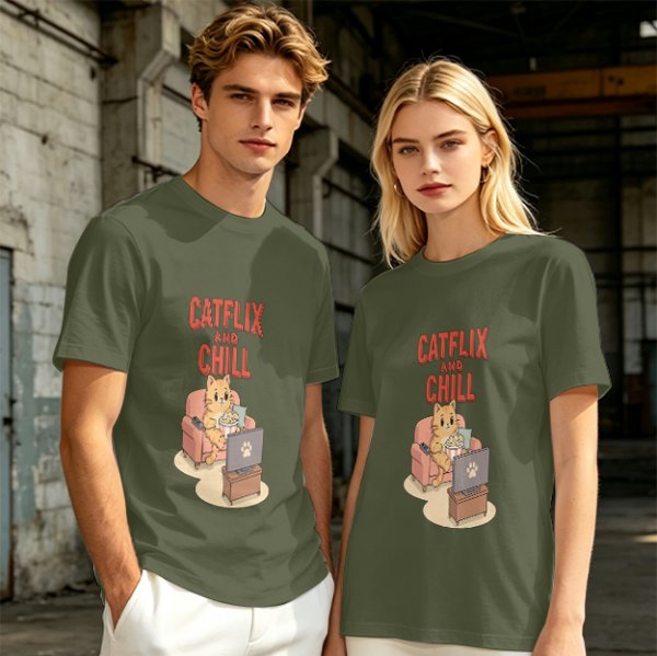 Catflix and Chill Orange Cat Watching TV Graphic T-Shirt