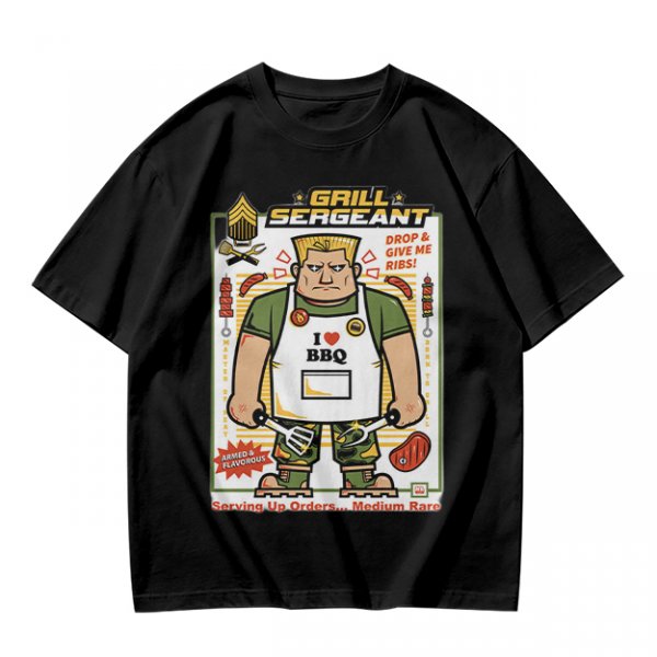 Grill Sergeant I Love BBQ T-Shirt with Funny Military BBQ Art