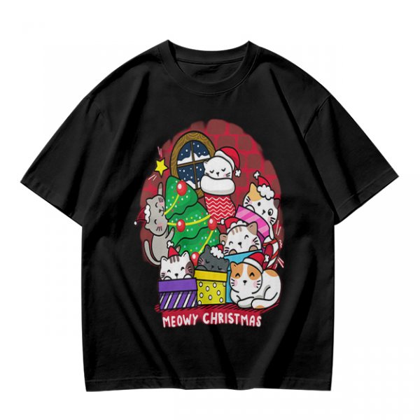 Meowy Christmas Cat Holiday Graphic T-Shirt