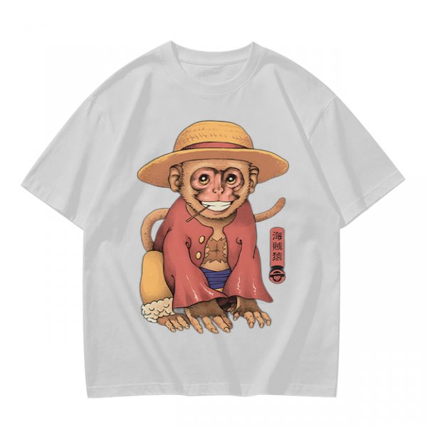 Olive T-Shirt With Monkey In Straw Hat Pirate Print
