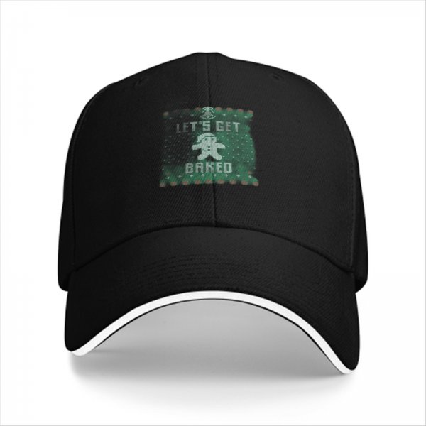 Black Baseball Cap With 'Let's Get Baked' Gingerbread Christmas Print