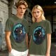 Olive T-Shirt With Black Cat And Crescent Moon Graphic