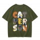 Olive T-Shirt With Cute Cat Letter Graphic Design