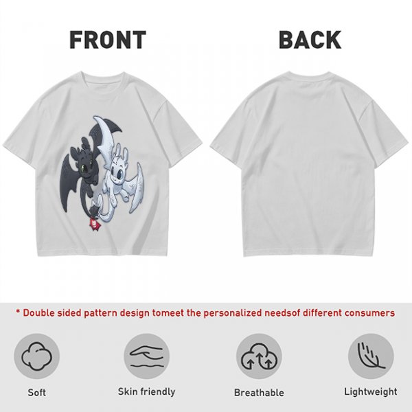 Olive T-Shirt Featuring Toothless and Light Fury Dragons