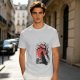 Olive T-Shirt with Black Cat and Red Moon Gothic Art Print