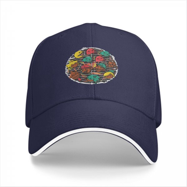Black baseball cap with retro video game character grill print