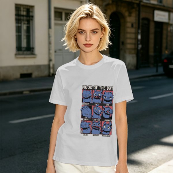 Olive T-Shirt With Mood Of The Day Blue Dragon Character Grid Print