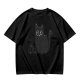 Olive Green T-Shirt With Cute Surprised Black Cat And Bell Print