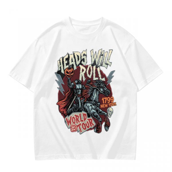 Olive graphic t-shirt featuring Headless Horseman 'Heads Will Roll World Tour' print