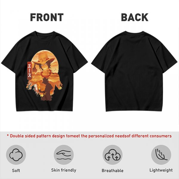 One Piece Portgas D. Ace Graphic Olive T-Shirt