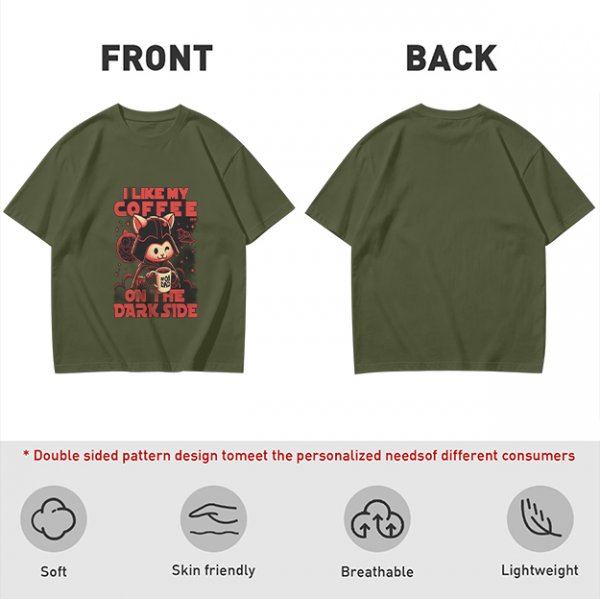 Olive T-Shirt with Cat Darth Vader 'I Like My Coffee On The Dark Side' Print