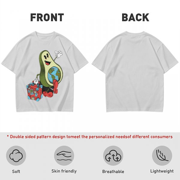 Olive T-Shirt with Cartoon Avocado Globe Travel Print