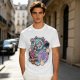 Olive T-Shirt With Maneki-Neko Sabertooth Cat And Crow Art