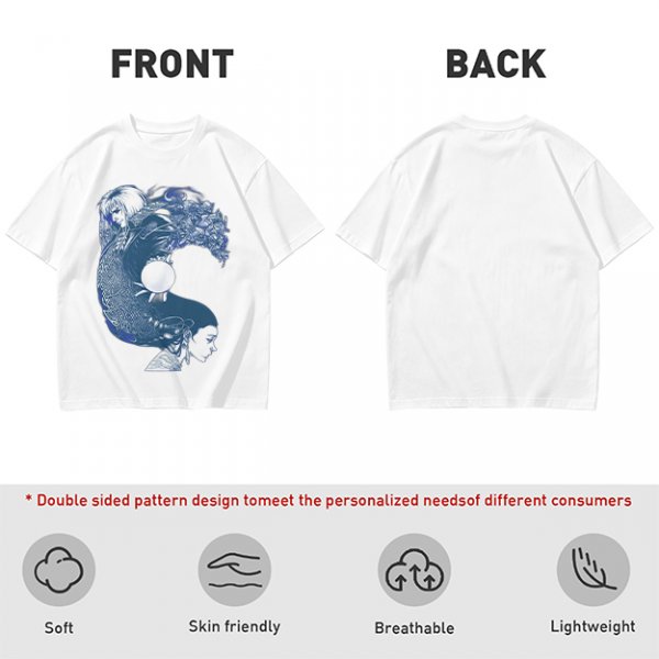 Olive T-Shirt With Two Facing Fantasy Figures And Orb Art Print