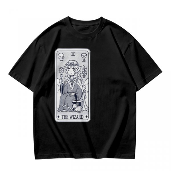 Olive T-Shirt With The Wizard Tarot Card Style Graphic Print