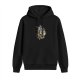 Black Hoodie With Floral Cat Head Artwork Print