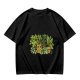 Olive T-Shirt With Playful Cat And House Plants Graphic